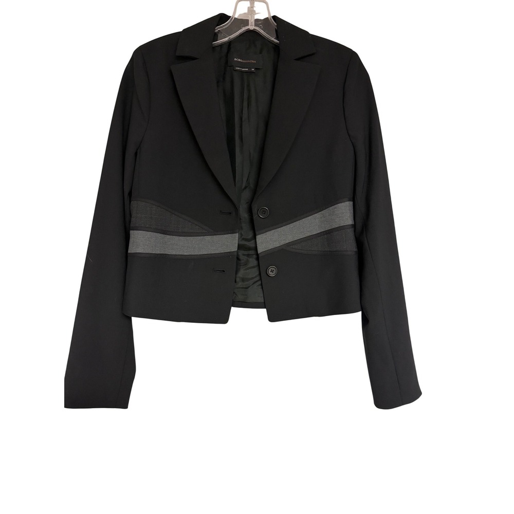 BCBGMAXAZRIA Black Cropped Blazer Grey Colorblock Band Jacket Womens XS